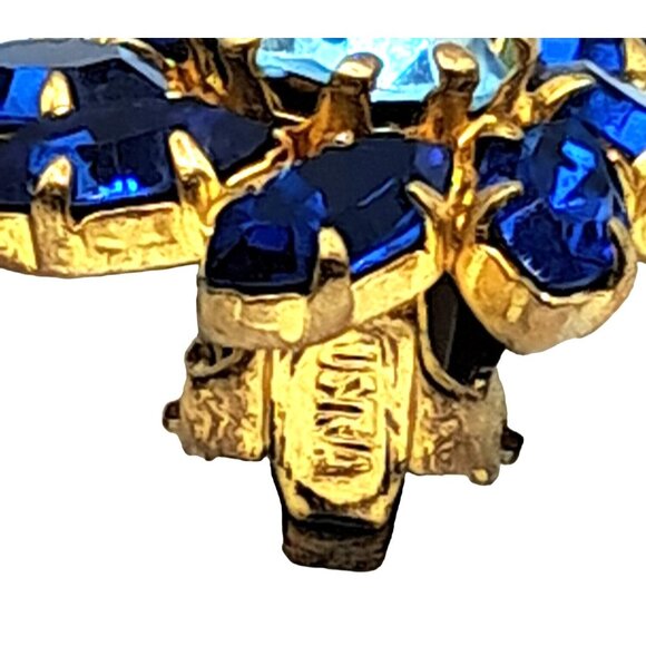 Austria Rhinestone Brooch Earrings Set Two Tone Blue Signed Vintage Costume Jewe - Picture 5 of 14